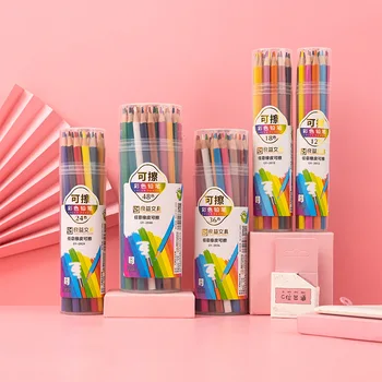 Деревянные Цветные карандаши, Стираемый Цветной карандаш, Канцелярские принадлежности, Треугольный держатель для ручки, Раскраска Граффити для учеников, письменные принадлежности