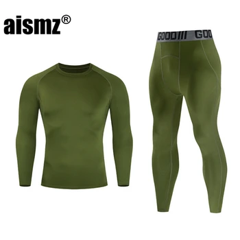 Aismz Быстросохнущее термобелье Мужской комплект для бега, Компрессионные мужские спортивные костюмы первого слоя, колготки, одежда для тренажерного зала, спортивная одежда для фитнеса