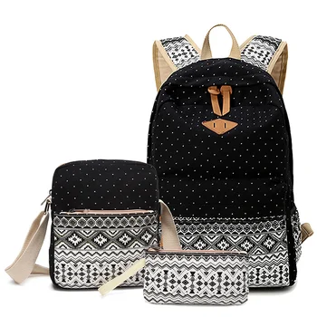 2023, Рюкзак с принтом на холсте, женские школьные сумки для девочек-подростков, милый черный комплект рюкзаков, женские сумки Mochila1807