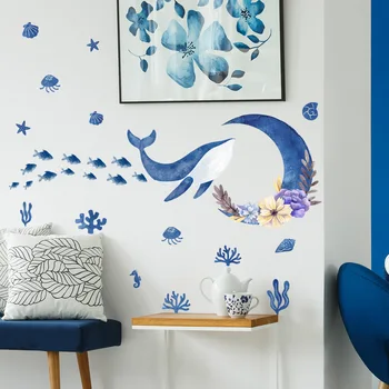 Наклейки на стены с дельфинами и Луной для украшения детской комнаты, гостиной и спальни - Самоклеящиеся рисунки на стенах