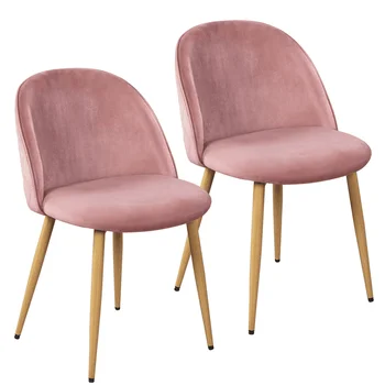 Easyfashion, 2 шт., бархатные обеденные стулья со спинкой для кухни, розовый