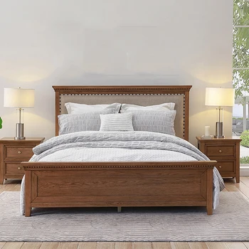 Американская легкая роскошная мягкая кровать на 2 персоны, устойчивая квартира, деревянный каркас кровати размера Queen Size, современная рекламная компания Cama Home Furniture