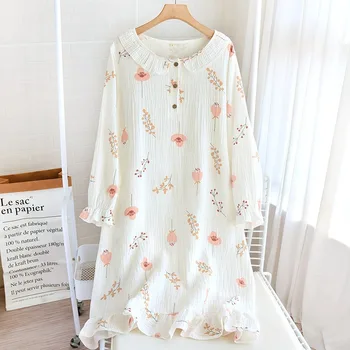 Летняя Японская свободная ночная рубашка в свежем стиле, женская кружевная ночная рубашка с цветочным принтом, японский тонкий халат, пижама, ночное белье, халат