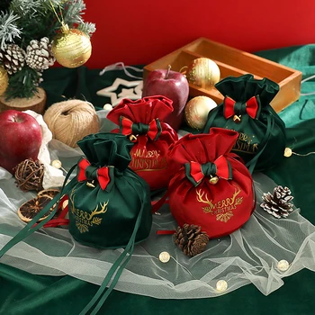 1ШТ Подарочный пакет с Рождеством Христовым, конфеты, Рождественское Яблоко, Бархатные мешочки на шнурке, свадебные Праздничные пакеты для новогодней упаковки подарков