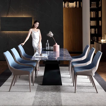 Складной обеденный стол Nordic Slate с роскошной каменной яркой поверхностью, Растягивающийся кухонный стол, Убирающаяся ресторанная мебель FGM