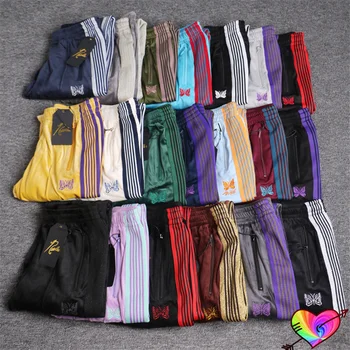 Многоцветные спортивные брюки с иглами, мужские и женские, 1: 1, высококачественные брюки с вышивкой в полоску с бабочками, широкие брюки