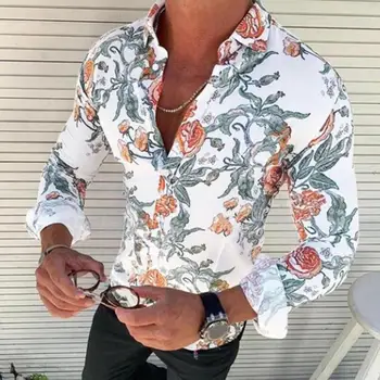 Летняя мода 2023 года, новая мужская рубашка с длинными рукавами, Уличная одежда для отдыха, Пляжная вечеринка, корона, 3D печать, однобортная гавайская рубашка