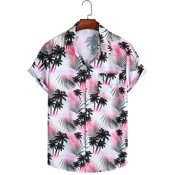 2023 Новые Мужские Гавайские рубашки с тропическим принтом, Приталенные мужские Повседневные Базовые топы с коротким рукавом и цветочным принтом