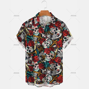 2023 Мужская летняя Новая гавайская рубашка Свободный топ, рубашки с 3D принтом Черепа Для мужчин, Модная рубашка для мужчин и женщин, дышащий Короткий рукав