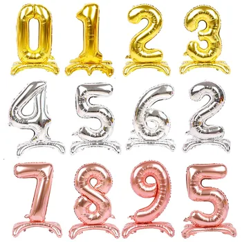 32-дюймовый воздушный шар из фольги с номером подставки, золотой, розовый, золотой, серебряный Воздушный шар, декор для свадьбы, дня рождения, детские игрушки, детский душ, цифровой Глобо