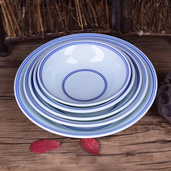 Китайская простая керамическая сине-белая фарфоровая миска для лапши с традиционной печатью, Большая Миска для супа