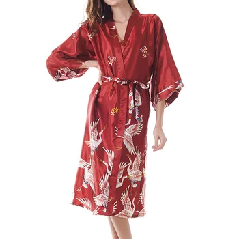 Элегантный атласный халат-кимоно, женский свадебный халат, Легкие пижамы с осенним принтом, Женские Домашние халаты, пижамы.