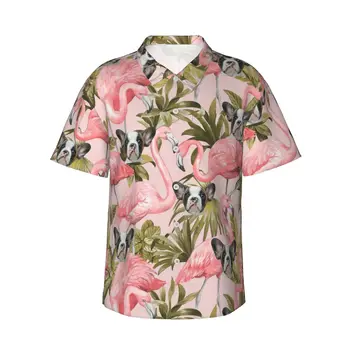 Flamingos2 Мужские повседневные гавайские рубашки с коротким рукавом, пляжные рубашки на пуговицах, рубашки с тропическим цветочным рисунком