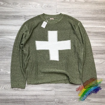 Зеленый свитер KAPITAL Для мужчин и женщин, одежда для вязания крест-накрест с отверстиями, Свитера и кофты