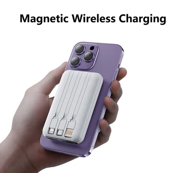 Магнитное беспроводное зарядное устройство емкостью 20000 мАч Power Bank для iPhone 14 13 12 Mini Powerbank с кабелем, быстрое зарядное устройство мощностью 22,5 Вт для Huawei Xiaomi