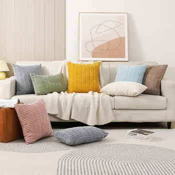 Вельветовая наволочка с зернами кукурузы, Однотонный сверхмягкий чехол для подушки, домашний декор дивана в гостиной
