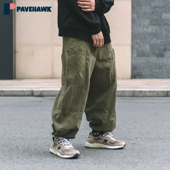 Мужские весенне-осенние брюки, повседневные уличные брюки-карго с большим карманом, дышащие Прямые Японские уличные свободные брюки для бега трусцой