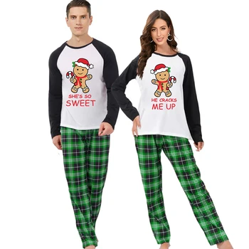Комплекты рождественских пижам для пары Sweet Gingerbread Man Одежда для отдыха для взрослых Зеленая Пижама Комплект