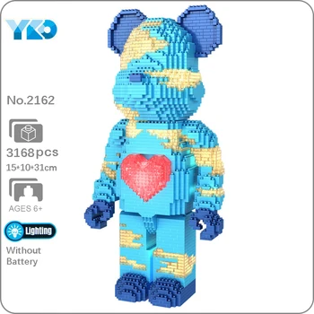 YKO 2162 Животный Мир Голубое Сердце Медведь Любовь Домашнее Животное Кукла Светодиодный Свет Мини Алмазные Блоки Кирпичи Строительная Игрушка Для Детей Подарок Без Коробки