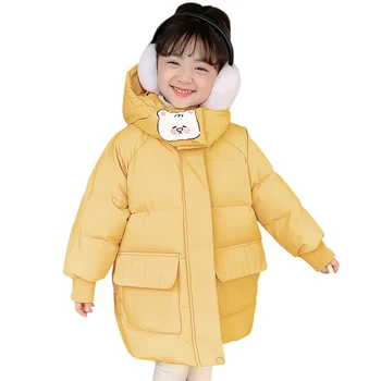 Зимнее пальто для девочек с мультяшным принтом, теплая детская пуховая куртка с капюшоном, Ветрозащитное стеганое пальто для малышей, детская верхняя одежда