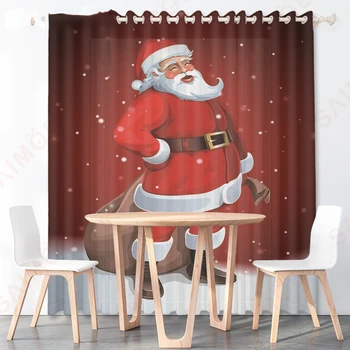 Рождественская занавеска с принтом Санта Клауса в американском стиле для гостиной, детской комнаты, фоновые шторы, праздничное украшение