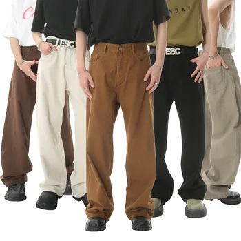 2023 Four Seasons Wear Брюки Мужская Новая линия, Прямые Свободные Корейские Простые джинсы со средней высокой талией, Модные повседневные брюки