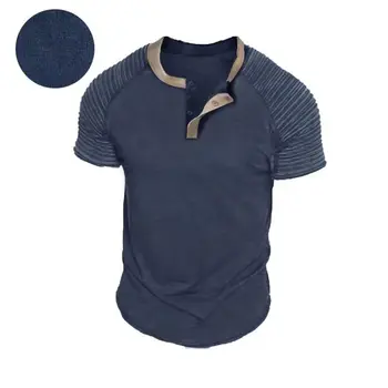Хлопковая мужская футболка Henley, однотонные повседневные мужские рубашки поло с коротким рукавом, воротник на пуговицах, Новые летние дизайнерские топы, мужская футболка