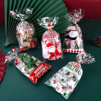 50шт Рождественский пакет для конфет Милый мультфильм Санта Клаус Снеговик Печенье Пакеты для упаковки шоколада Подарки для Рождественской вечеринки Принадлежности