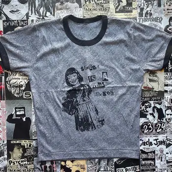 Эстетичная приталенная сексуальная футболка для девочек в стиле панк-эмо с готической графикой, винтажные топы 90-х, женская уличная одежда, детская футболка в стиле гранж, одежда Y2k