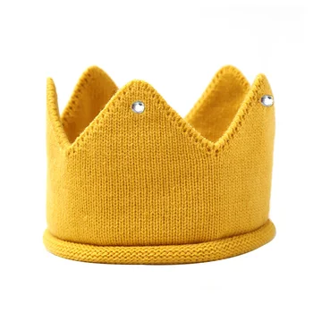 Очаровательная детская зимняя теплая шапка, вязаная шапка в форме короны, повязка на голову с короной (желтая)