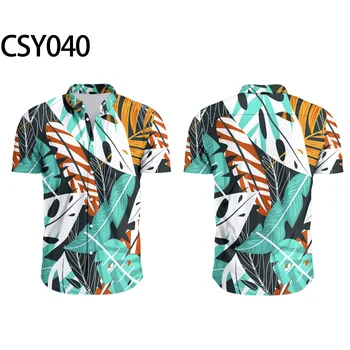 Мужская рубашка с коротким рукавом и карманами, гавайский стиль, европейский стиль, топ с лацканами с цифровым принтом высокой четкости