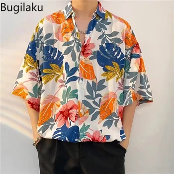 Бугилаку Модная гавайская рубашка для мужчин с короткими рукавами, летние Новые рубашки с цветочным рисунком, пляжный стиль, топ на пуговицах, уличная камиза