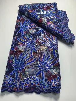 2023 Новейшая Африканская кружевная ткань Африканский Французский тюль Сетчатое кружево С блестками 5 ярдов Нигерийская кружевная ткань Вечернее платье A036