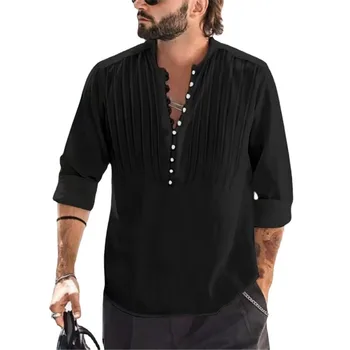 2023 Новые рубашки Мужская хлопчатобумажная повседневная облегающая рубашка с длинными рукавами из мятой ткани