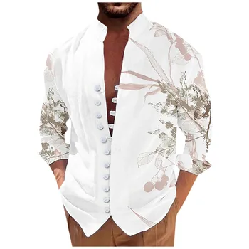Винтажные рубашки для мужчин, Новые повседневные рубашки свободного кроя в стиле ретро с длинными рукавами и принтом, блузки, повседневные красивые мужские рубашки ropa hombre