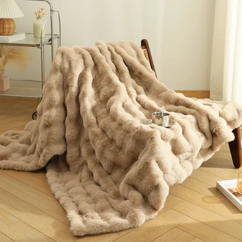 Одеяло из искусственной кроличьей шерсти 130x160 см, Двойное Толстое Теплое одеяло для дивана, Роскошное Супер Мягкое одеяло для ворса дивана в Офисной гостиной
