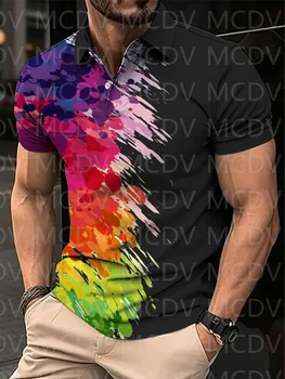 Мужская повседневная рубашка поло с принтом Rainbow Smoke с короткими рукавами, рубашка поло с 3D-принтом, летние мужские топы