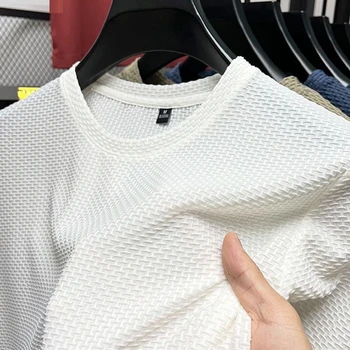 Высококачественная дышащая футболка из ледяного шелка с круглым вырезом, мужская летняя повседневная свободная однотонная одежда, модный бренд