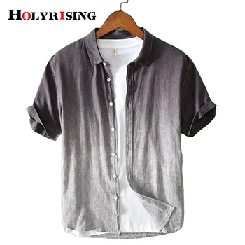 Мужская повседневная дышащая рубашка с короткими рукавами в полоску Holyrising Gradient, мужская хлопковая и льняная удобная модная мужская рубашка NZ32