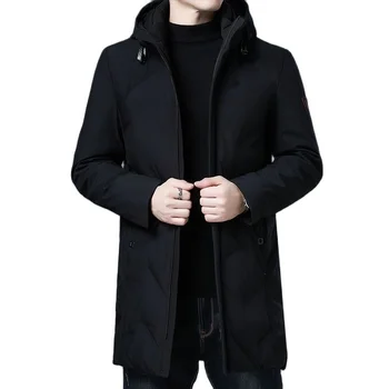 Новый зимний пуховик, мужские куртки с капюшоном на белом утином пуху, пальто, мужские длинные теплые пуховики, модная повседневная мужская одежда