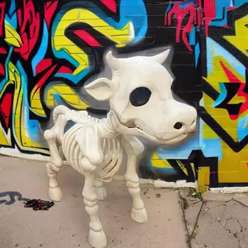 Скелет коровы На Хэллоуин 2023, украшения из скелетов на Хэллоуин, реалистичная статуя коровы-скелета, Кладбищенский реквизит для дома с привидениями
