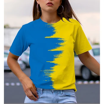 Новая женская футболка Летняя повседневная с V-образным вырезом и круглым вырезом, футболка с градиентным 3D-принтом, Летняя уличная одежда с коротким рукавом 2023