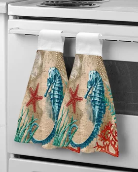 Морская тематика, серия Marine Life, Морской конек, Полотенца для рук из микрофибры, Впитывающие полотенца, Носовой платок, полотенце для чистки кухонной посуды