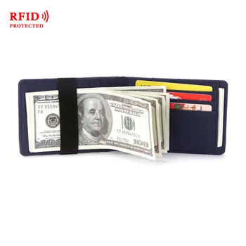 Мужской модный кошелек из искусственной кожи с перекрестной полосой RFID, корейская версия, креативный зажим для доллара на эластичном поясе, портативный мужской кошелек