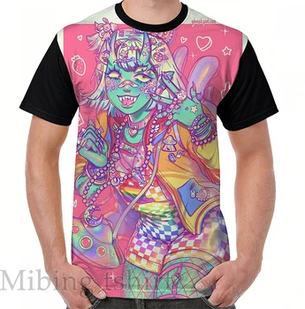 Мужская футболка с забавным принтом, женские топы, футболка Decora Monstergirl, графическая футболка с круглым вырезом и коротким рукавом, повседневные футболки