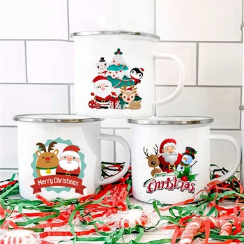 Кружка с изображением Рождественской елки, Снеговика, Санты, Эмалированная ручка, Кофейная чашка, Банкетные кружки для питья, подарок для семьи, любимого Друга
