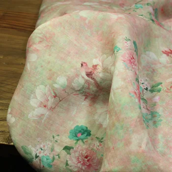 Высококачественная швейная ткань от производителя, ткань с принтом Ramie, светло-розовая юбка, ткань для одежды Hanfu Cheongsam