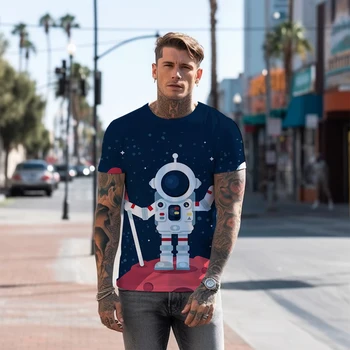 Высококачественная Летняя Новая мужская футболка с 3D принтом астронавта, мужская футболка в повседневном стиле, мужская футболка, модная мужская футболка
