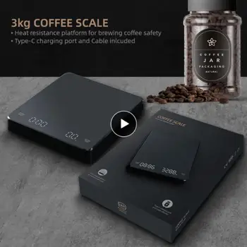 Кухонные весы Прецизионные электронные весы с таймером, светодиодные цифровые весы, умные кофейные весы, бытовые пищевые весы с накладкой 3 кг / 0,1 г