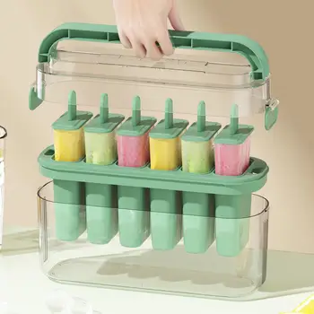 Модернизированный набор формочек для эскимо на 6 сеток с крышкой, палочки для мороженого, легко снимаемый дизайн, форма для мороженого для детей